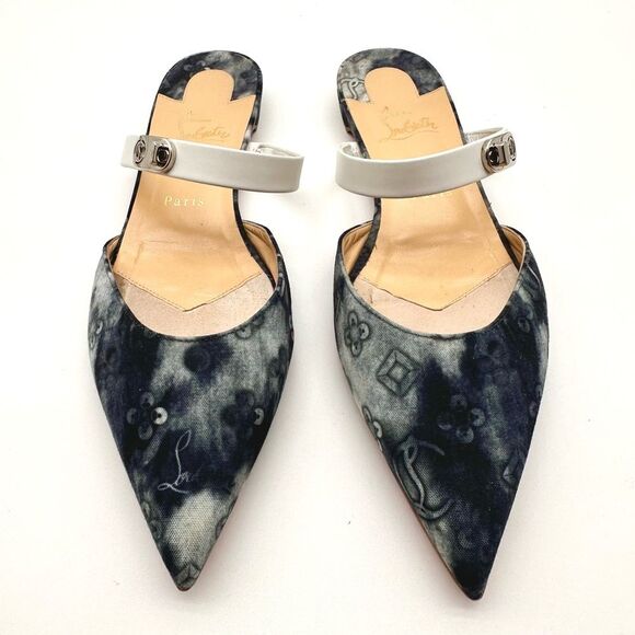 CHRISTIAN LOUBOUTIN  Choc Lock Flats  Pointy Toe Mules Jeans Punk EU41.5 US 11.5 - Picture 10 of 12